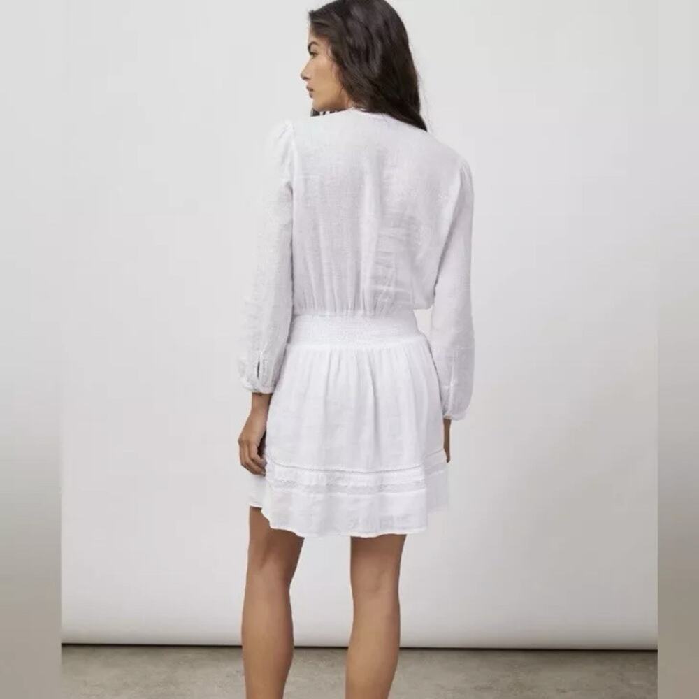 Rails Jasmine White Lace Detail Dress Linen Blend Long Sleeve Womens Size Small - Picture 3 of 14